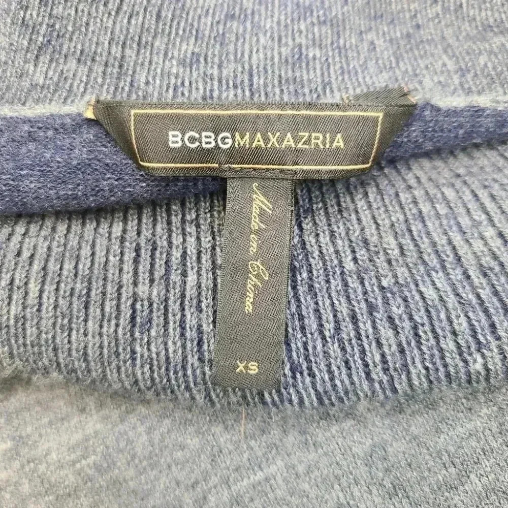 BCBGMaxAzria Steel Blue Gray Navy Fit Flare Art Deco Cowl Neck Sweater Dress XS - Picture 11 of 14